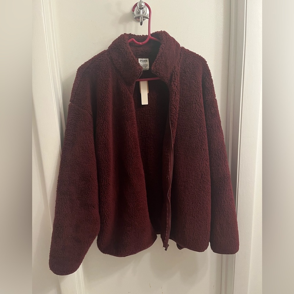 Teddy Fleece Full Zip Jacket - Victoria’s Secret Pink - Burgundy color NWT